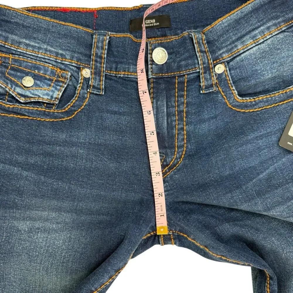 NEW True Religion Geno Big T Flap Slim Jean Men 29 Dark Roper Wash $199 Stretch